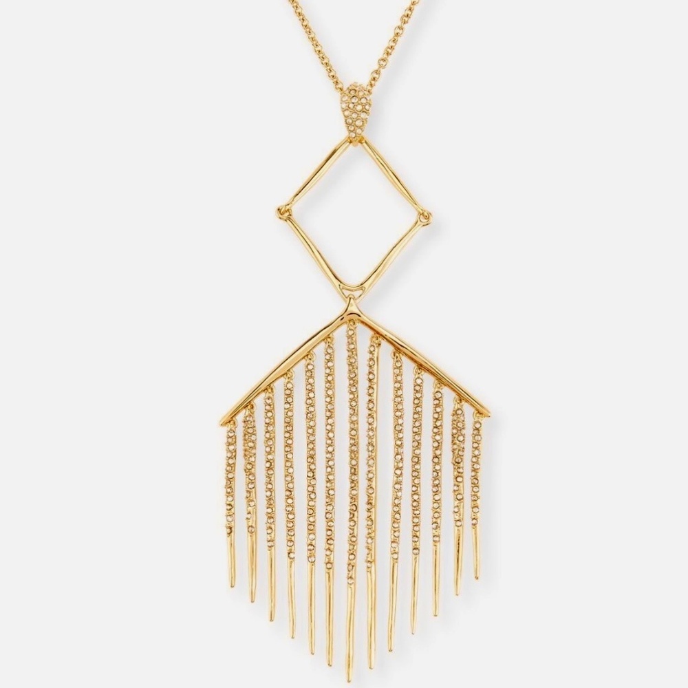 ALEXIS BITTAR  Gold Graduated Crystal-Fringe Pendant Necklace NWOT